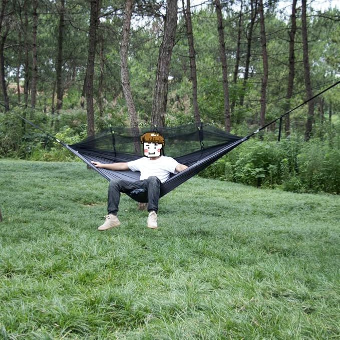 Swing Set Camping Hammock with Net, Lightweight Parachute, Outdoor Nylon Net Hammock Camping Swing Seat (Color : Camouflage)