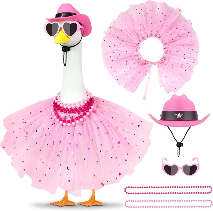 Princess Porch Goose Outfits, Summer Goose Clothes Fits 17-23 In Geese | Cute Goose Outfit Costume with Tutu Skirt for Outdoor Garden Lawn Art Decor(Pink)
