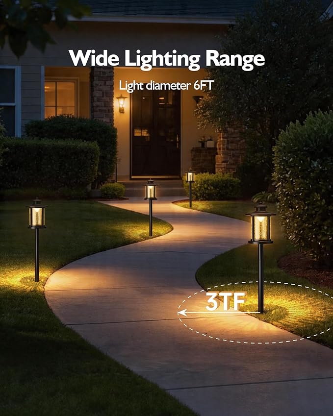 LITFIT Low Voltage Landscape Lighting, 12V 3.4W 155LM 3000K Outdoor Path Lights with Connectors, Crackled Shade, ORB Finish, Waterproof Aluminum LED Walkway Light Wired for Garden Yard, 4 Pack