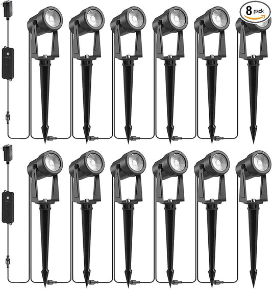 ZYAN Landscape Spotlights with Sensor, 5 Lighting Modes Dimmable Timer Auto On Off, Low Voltage Outdoor IP65 Waterproof for Patio Yard Garden Pathway, Warm White 12 Pack(6 Pack×2)