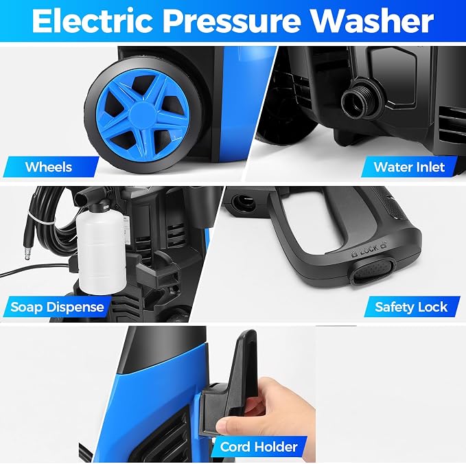 4800PSI Electric Pressure Washer 2026 New 4.0GPM Potable Power Washer with 33FT Pipe, 4 Nozzles, Best for Home/Cars/Fences/Windows, Blue
