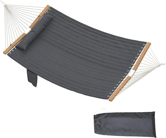Outsunny Outdoor Hammock, 2-Person Hammock with Head Pillow and Pad, Wood Spreader Bars, 440 lbs Capacity, for Patio Yard Garden, 128" x 55", Gray