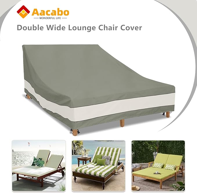 Double Chaise Lounge Cover Waterproof Heavy Duty 82Inch Double Wide Patio Chaise Lounge Chair Cover-Grey Green