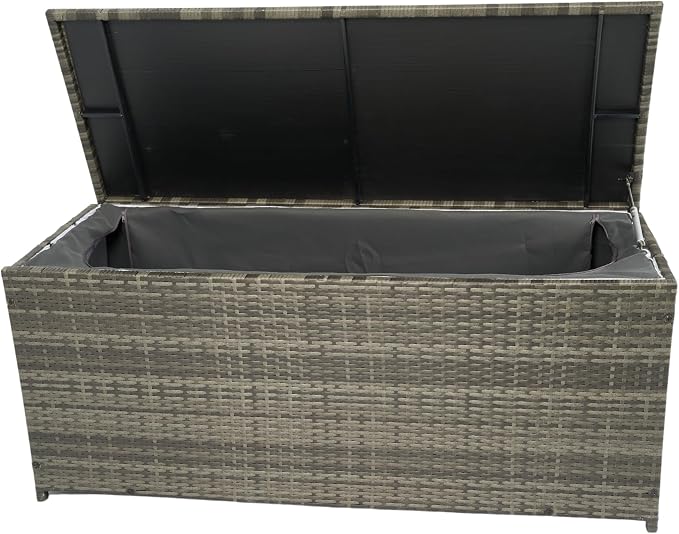 Outdoor Storage Box, 113 Gallon Wicker Patio Deck Boxes with Lid, Outdoor Cushion Storage forToys, Pillows, Towel Grey Wicker
