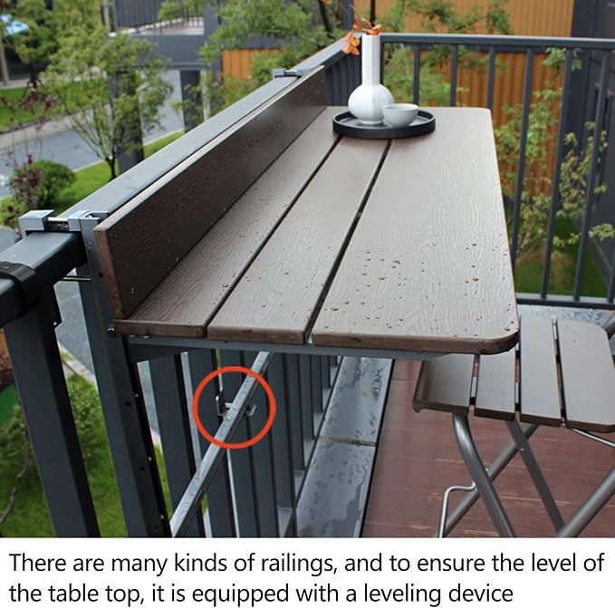 Outdoor Balcony Bar Railing Hanging Table,Multifunctional Leisure,Wall-Mounted Side,Folding Wall Desk Adjustable Deck Coffee Patio Garden Dining Room Furniture Table, 60x37cm/23.6x14.56inch