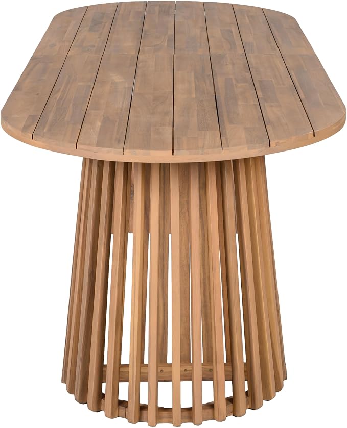 Christopher Knight Home Zoa Acacia Wood Dining Set for 6, Outdoor Dining Table with Dual Slatted Pedestal Bases, Outdoor Dining Chairs with Cushions, 7 Piece Patio Dinner Set, Beige/Teak
