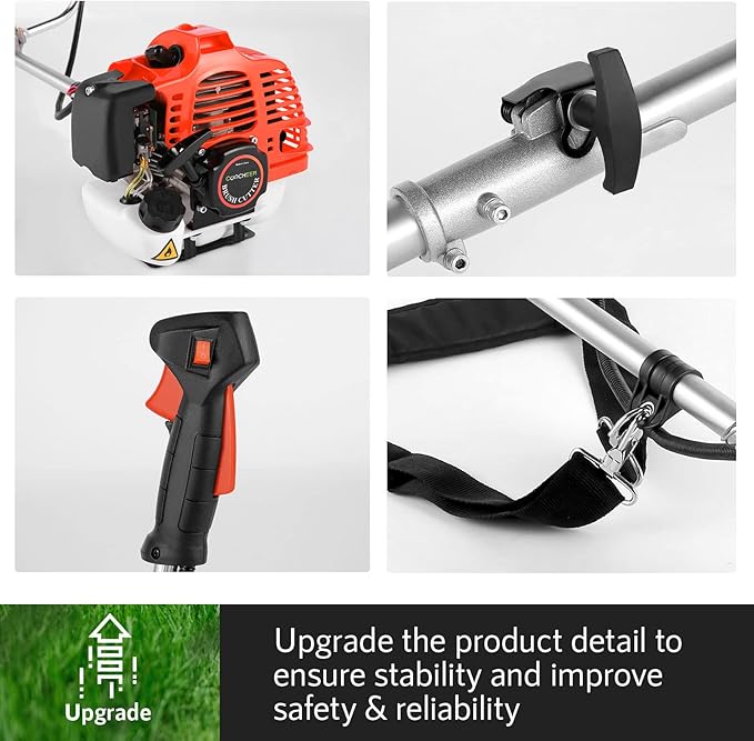 Weed Wacker 58CC Brush Cutter Gas Powered String Trimmer 4-in-1 Gas Weed Eater with 4 Detachable Heads 18.5" Cutting Path Straight Shaft 2-Cycle for Brush(Orange)
