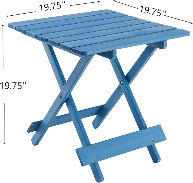 Folding Square Patio Table, Solid Wood, Blue