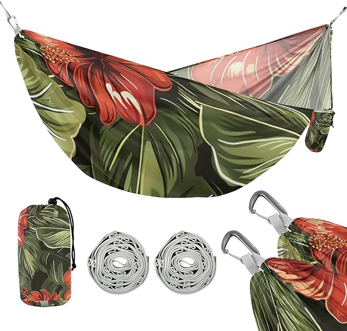 Vintage Red and Green Flowers 330lb Capacity Outdoor Hammock Portable Hammock for Indoor Outdoor Patio Silla colgante para Patio Exterior