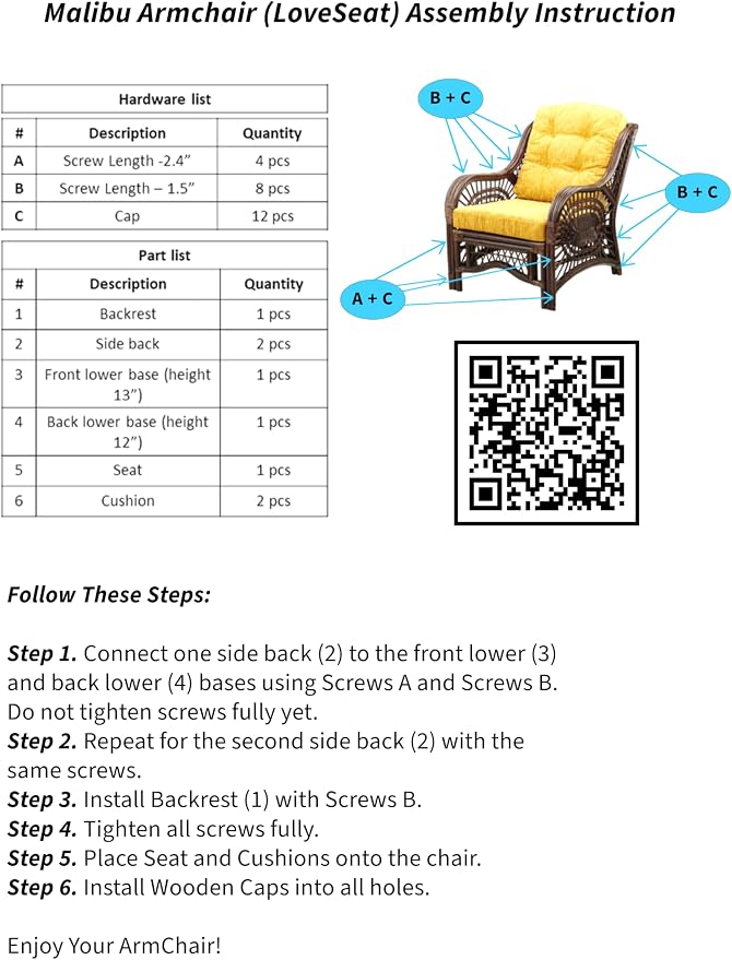 Malibu Lounge Set of 4: 2 Natural Rattan Wicker Chairs, Three-Seater Sofa with Floral Cushions and Coffee Table with Glass Handmade, White Color