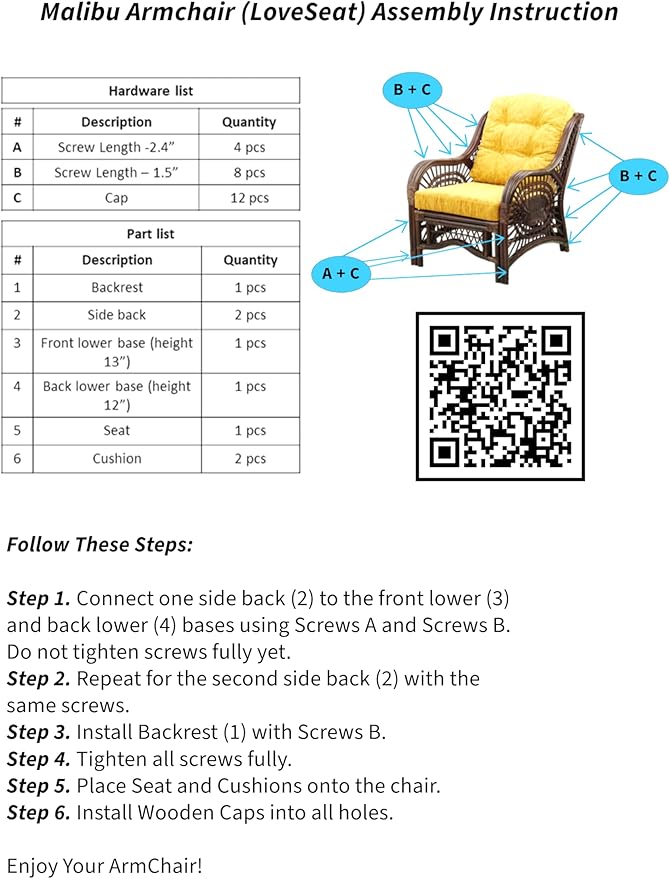 Malibu Lounge Set of 4: 2 Natural Rattan Wicker Chairs, Three-Seater Sofa with Red Cushions and Coffee Table with Glass Handmade, White Color