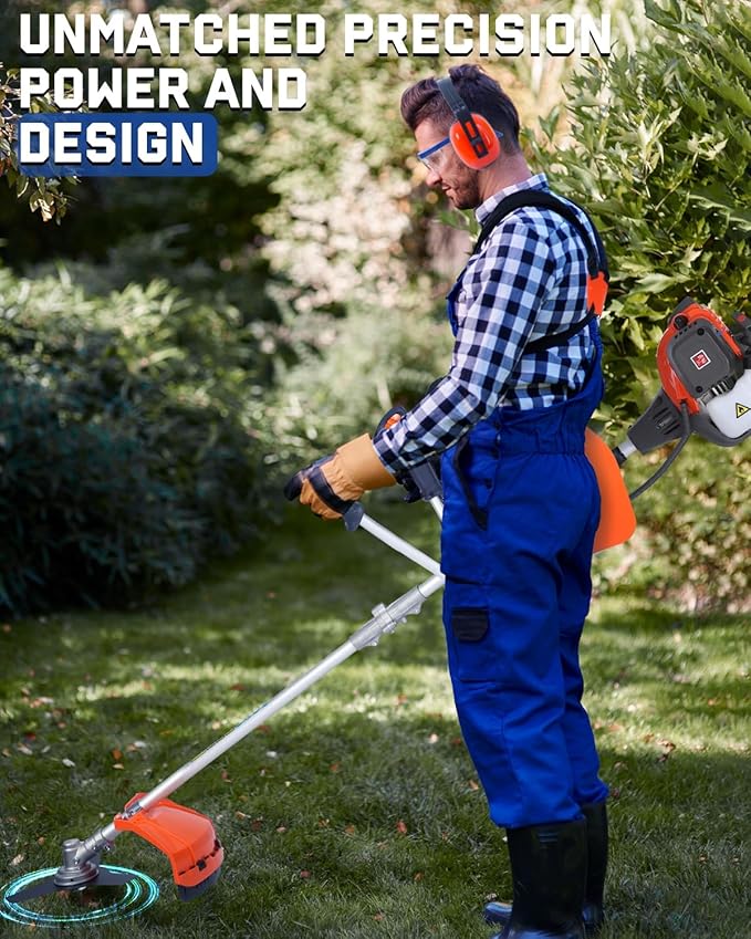2-in-1 Gas Powered Weed Wacker - 52cc 2-Cycle String Trimmer and Brush Cutter Multi-Tool, 2.2KW 9500RPM Heavy Duty Gas Weed Eater with 18" Trimmer Head & 10" 3T Blade for Yard Care(GT5112)