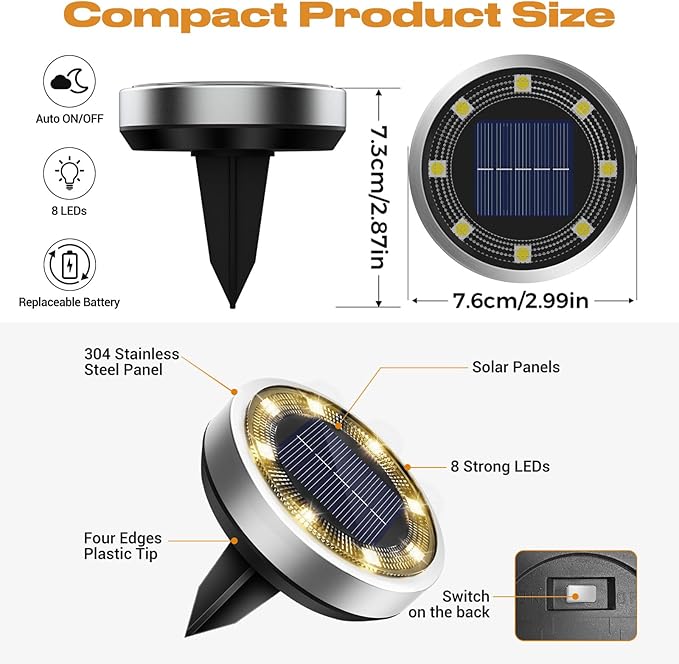vighep Solar Ground Lights, 18 Pack Flat Solar Light Outdoor Waterproof, Bright LED Solar Disc Lights, 3000K Warm White Landscape Lighting for Outside Yard Garden Pathway Driveway Lawn