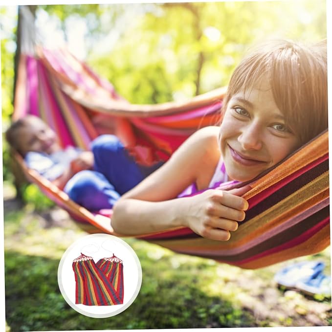 Toddmomy Rainbow Striped Canvas Hammock Single Person Travel Outdoor Swing Anti-tip Cotton Fabric Leisure Hammock for Patio Garden Camping