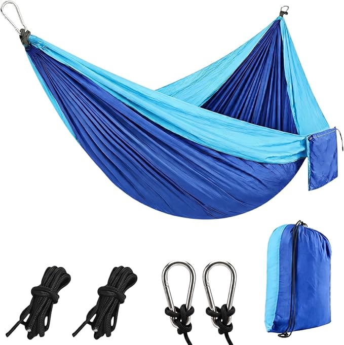 Camping Hammocks, Portable Lightweight Parachute with Tree Straps, Single or Double Hammock Without Stand, Nylon Camping Gear for Outdoor Beach Backpacking Hiking, Camping Essentials(Blue)