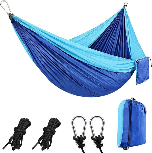 Camping Hammocks, Portable Lightweight Parachute with Tree Straps, Single or Double Hammock Without Stand, Nylon Camping Gear for Outdoor Beach Backpacking Hiking, Camping Essentials(Blue)