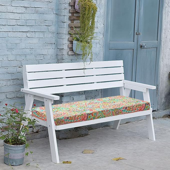 FUNHOME Outdoor Bench Cushion Covers 48" x 18" x 3", No Insert! Patio Bench Cushion Covers for Outdoor Furniture,Water Resistant Patio Loveseat Cushion Covers 1 Pack, Melora Paisley (Covers ONLY)