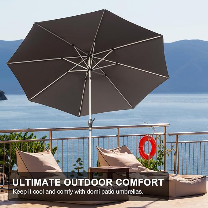 Domi 10FT Patio Umbrella Outdoor Market Umbrella with Silver Aluminum Pole, UV Resistant Canopy, Wind Vent, Tilt & Crank System, Perfect for Patio, Garden, Deck, Pool, Outdoor Dining, Gray