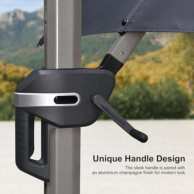 PURPLE LEAF Patio Umbrella with Base Included, 8ft Outdoor Aluminum Cantilever Umbrella with 360° Rotation, Champagne Offset Umbrella for Outdoor Garden Pool, Grey