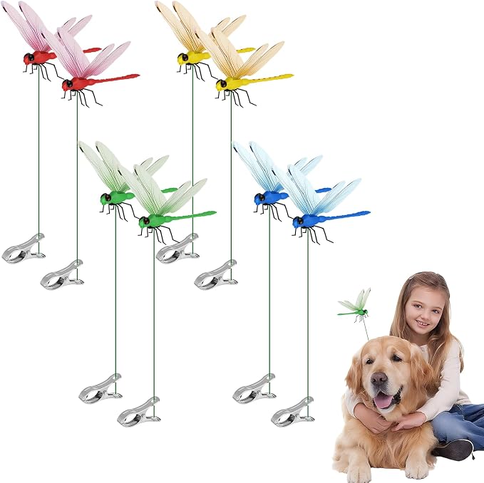 Dragon Fly Clips for Bugs Repel Lent - Lifelike Outdoor Decorative Dragonflies for Patio, Porch, Plants, Yard and Backpack, Waterproof Summer Garden Ornaments（8pcs）