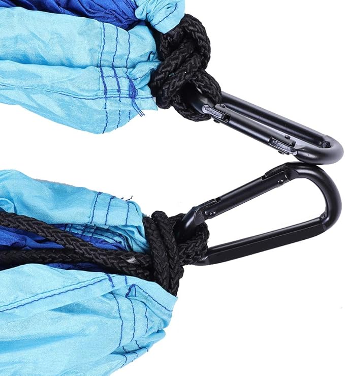 Portable Camping Travel Single Hammock, Lightweight Hanging Bed with Tree Straps and Metal Buckles, Durable Nylon Hammock for Outdoor Backpacking Hiking Beach (Matching Tree with Sky Blue and Blue)