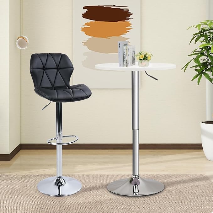 CLATINA Round Bar Pub Tables Set of 2, 26"-36" Height Adjustable Bistro Table with Metal Base, 360° Swivel High Top Cocktail Table for Home Kitchen Party Drink Restaurant Wedding Cafe Reception, White