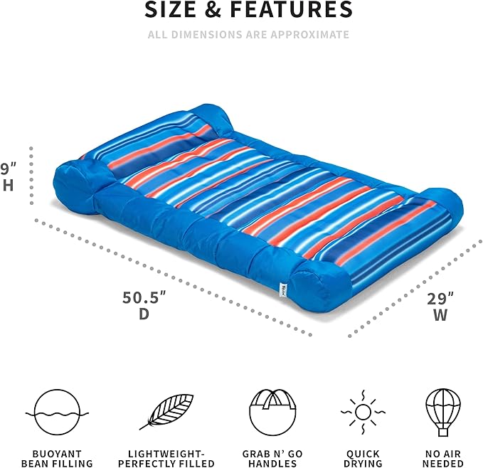 Big Joe Kona Hammock No Inflation Needed Pool Lounger with Headrest, Quick Draining Fabric, 4 feet Big