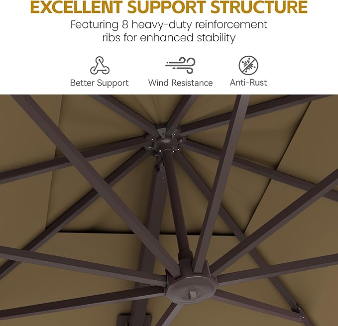 HASLE OUTFITTERS 10x10 FT Patio Cantilever Umbrella, Outdoor Offset Large Square Heavy Duty Double Top Umbrellas with 360° Rotation for Pool Garden Deck，Tan