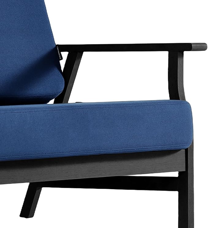 4 Pieces Patio Furniture Sets, Black Wood Outdoor Sectional Furniture with Coffee Table, 4 Seats Patio Sofa Couch Conversation Set for Backyard Deck - Navy