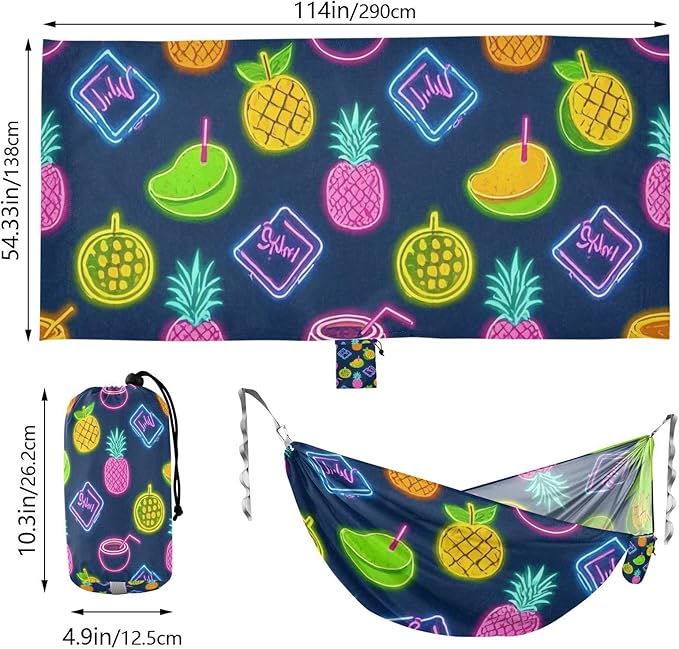 Summer Neon Coconut Fruit Pineapple 330lb Capacity Camping Hammocks with Portabl Carry Bag Indoor Hammock for Indoor Outdoor Patio hamacas para adultos