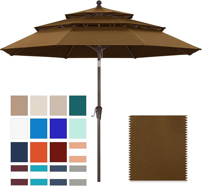 ABCCANOPY 5-Year 10-Year No Fading 9FT 3 Tiers Patio Umbrella, Outdoor Table Umbrella with 8 Sturdy Ribs for Deck, Backyard, Garden, Yard