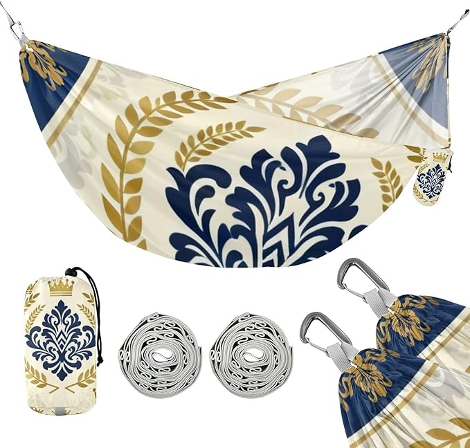 Crown Pattern Outdoor Hammocks with Tree Straps Fabric Hammock for Camping & Hiking Essential