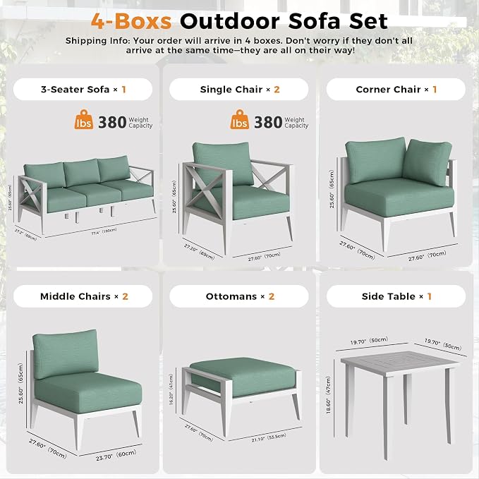 Aluminum Outdoor Patio Furniture Set with 5.2" Thick Cushions, 11-Piece Outdoor Sectional with Ottomans, Patio Conversation Sets for Backyard,(White,5 Seats)