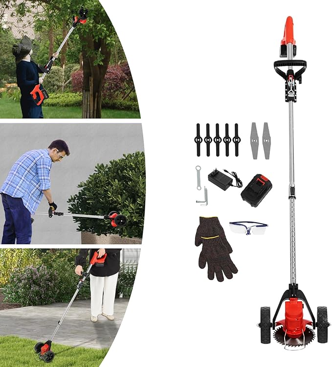 Electric Cordless Weed Trimmer 800W Grass Lawn Trimmer W/Blades & Li-on Battery