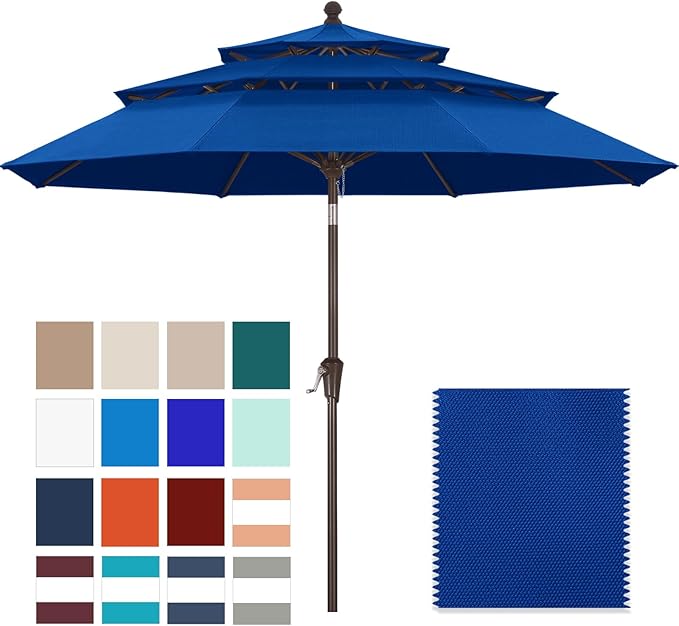 ABCCANOPY 5-Year 10-Year No Fading 9FT 3 Tiers Patio Umbrella, Outdoor Table Umbrella with 8 Sturdy Ribs for Deck, Backyard, Garden, Yard