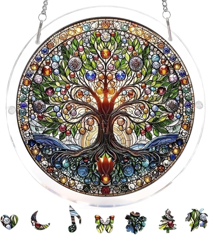 Acrylic Puzzle Suncatcher, Jigsaw Puzzle Sun Catcher, 7.87 in | Tree of Life Acrylic Jigsaw Puzzle, Suncatcher Puzzles Kit Home Garden Decor, Mothers Day Birthday Gifts for Mom, Adults