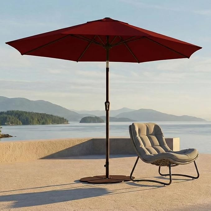 Kingdura 10FT Outdoor Patio Umbrella, Market Table Umbrella with Push Button Tilt and Crank, 8 Sturdy Fiberglass Ribs, UV Protection for Pool, Lawn, Deck, Backyard, Garden (Dark red)