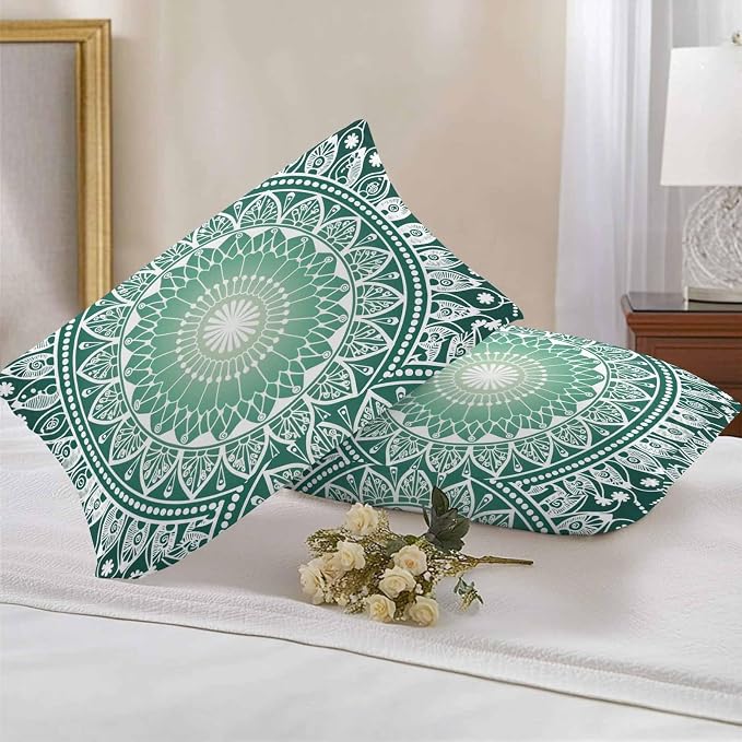 Vandarllin Outdoor Throw Pillows Covers 20x12 inch Set of 2 Waterproof Green Boho Floral Decorative Zippered Cushion Covers for Patio Furniture, Bohemian Sacred Space Art Lumbar Pillowcases