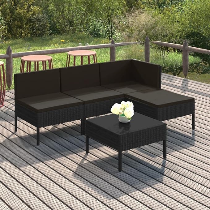 Patio Lounge Set with Cushions,Patio Furniture Sets,Patio Conversation Sets,Outdoor Furniture Sets,for Garden,Backyard,Outdoor,5 Piece Poly Rattan Black