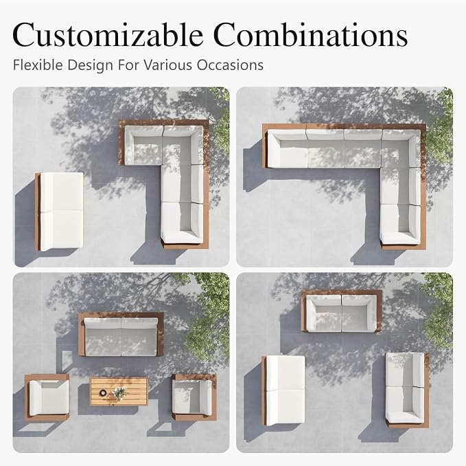 Sophia & William HDPE Patio Furniture Set，Modern Patio Sectional Sofa Set with 9.8" Cushions and High Back, L Shape Deep Seating Outdoor Conversation Set for Porch, Backyard(Beige, 6 Pieces)