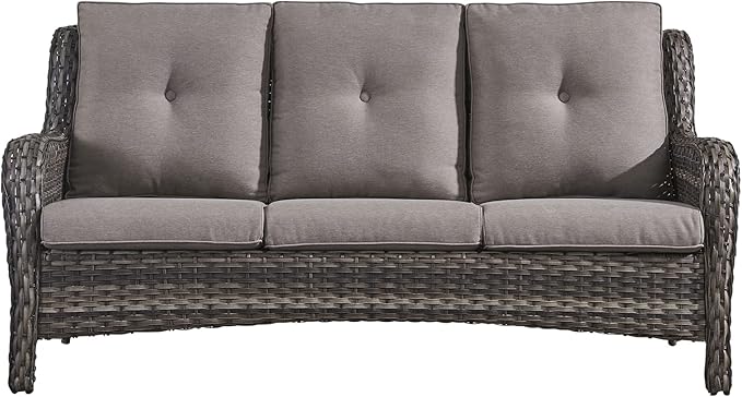 Rilyson Outdoor Couch Wicker Patio Sofa - 3 Seat Rattan Sofa with Deep Seating and Comfortable Cushions for Outside Porch Deck Balcony Garden(Mixed Grey/Grey)