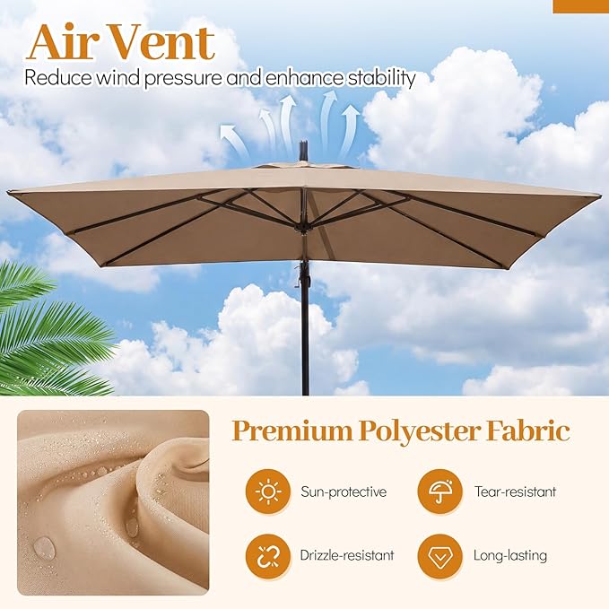 Tangkula 8x8 FT Patio Umbrella with Base Included, Square Offset Cantilever Outdoor Umbrella with 360 Degree Rotation, Crank Handle, Sandbags, 8 Ribs for Pool Deck Garden Backyard
