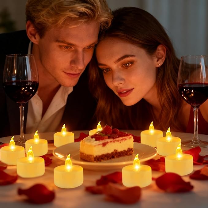 Tea Lights Flameless Candles, 100 Pack Warm Yellow Battery Operated Flickering Candles 200+ Hours Ideal for Home Decoration Outdoor Wedding Parties (100pack Warm Yellow)