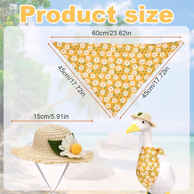 Lyreh Summer Porch Goose Outfits Set, Includes Straw Hat & Scarf Lawn Goose Costume for 17'' 23'' Geese Statue Outdoor Garden Yard Courtyard Patio Terrace Decoration