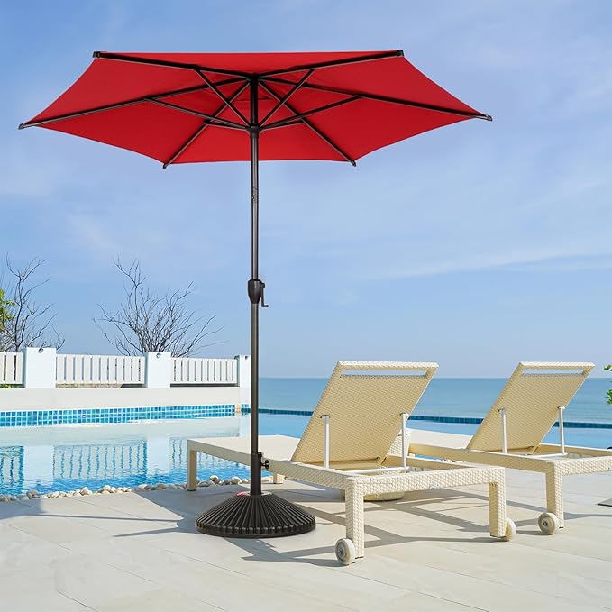 Abba Patio 9FT Lyon Outdoor Patio Umbrella Outdoor Table Umbrella with Push Button Tilt and Crank Market Umbrella 6 Sturdy Ribs UV Protection Waterproof for Garden Deck Backyard Pool, Red