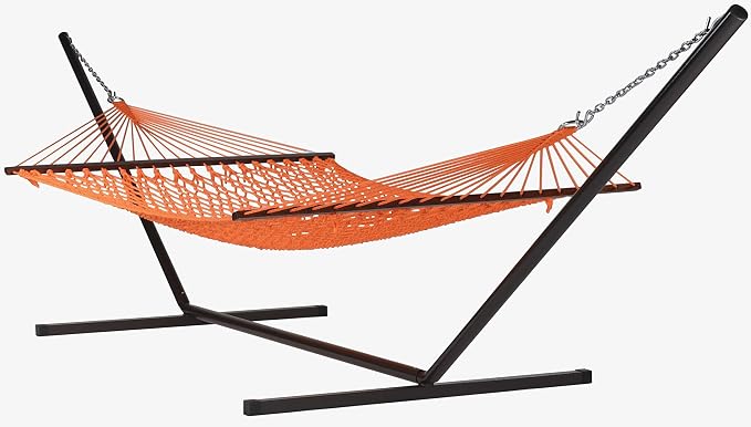 Jumbo Caribbean Rope Hammock and Metal Tri Beam Stand Mocha (Orange)
