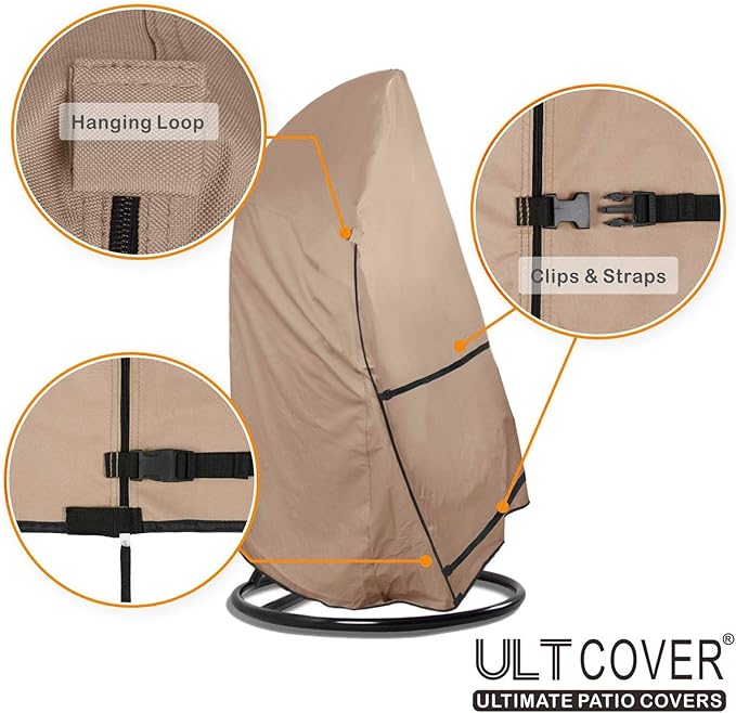 ULTCOVER Patio Hanging Egg Chair Cover - Waterproof Outdoor Single Seat Swing Egg Chair with Stand Cover 45W x 33D x 68H inches