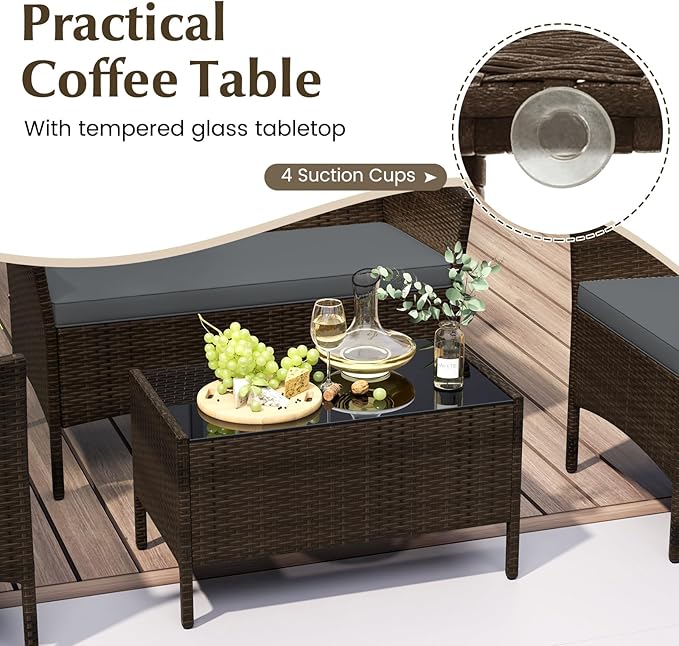 Tangkula 8 Piece Patio Rattan Conversation Set, Outdoor Wicker Furniture Set with Chair, Loveseat & Tempered Glass Table, Cozy Seat Cushions, Outside Sectional Sofa Set for Backyard, Porch (2, Grey)