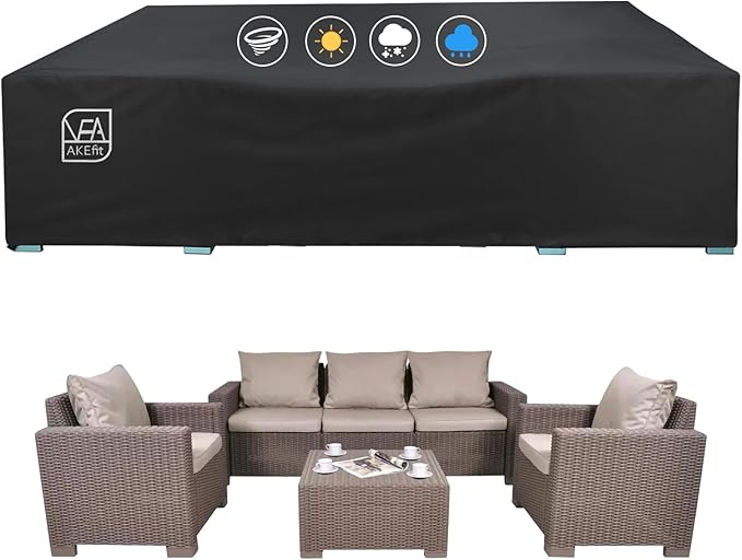 AKEfit Patio Furniture Covers,500D Heavy Duty Waterproof for Outdoor Square and Retangle Patio Table and Chair Covers,Black -98"L x 78"W x 28"H