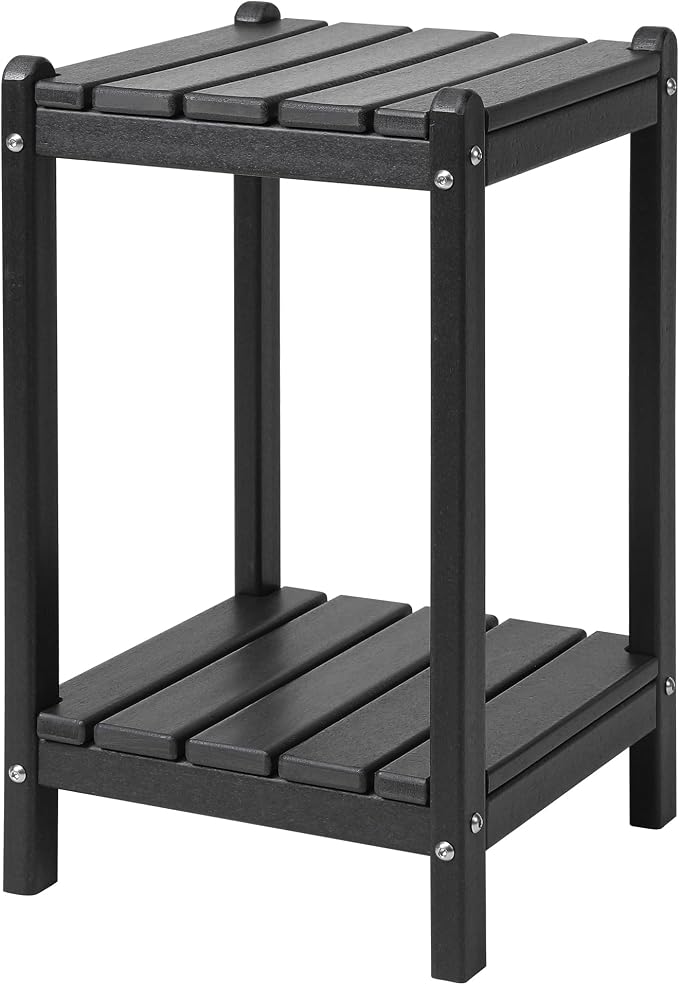 LZRS Adirondack Outdoor End Table, Pool Composite Patio Table,HDPE End Tables for Backyard,Pool, Indoor Companion, Easy Maintenance & Weather Resistant(Black)